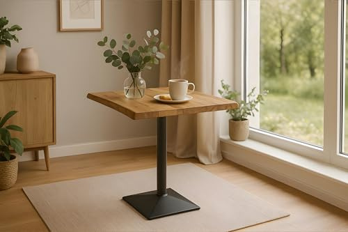 SAM Bistrotisch INES | 60 x 60 cm | Mangoholz massiv | Farbe: Natur | Baumkante | Säulen-Gestell Metall Schwarz | Baumkantentisch/Säulentisch/Esstisch für Küche, Café & Essbereich