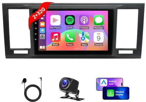 Estéreo Android 2 DIN compatible con T6 Transporter Multivan 2016-2022, pantalla táctil de 9 pulgadas, Android 13, Carplay inalámbrico con navegación GPS, Carplay inalámbrico, cámara trasera