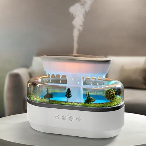 Raindrop Humidifier Diffuser, 250ml Cloud Rain Humidifiers, Landscape Raindrop Aromatherapy Diffuser, Landscape Fragrance Machine with 7 Color Changing Lights, Ideal for Relaxation