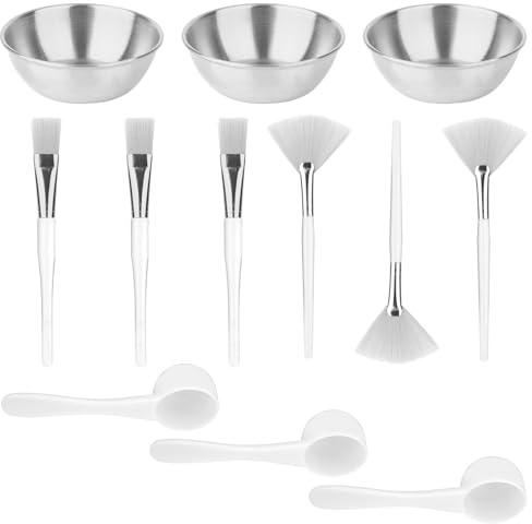 12pcs Esthetician Supplies for Facials Set, Including 3 Facial Bowls, 3 Fan Brushes, 3 Brushes & 3 Scoop for Women Cosmetic Mask Mixing Set Make up Tool (Silver)