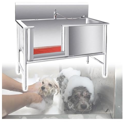 JYHHCYS Baignoire Chien toilettage Baignoire pour Chien Et Chat, Baignoire pour Chien, pour Petit Et Grand Chien, Baignoire Animaux INOX avec Robinet Rétractable Et Porte Coulissante À Gauche(M)