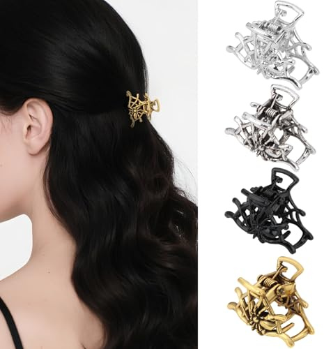 KEUKORZ 4Pcs Halloween Spider Web Metal Small Hair Claw Clips for Women - Halloween Costumes Hair Accessories Mini Claw Clips for Party Decoration Dress(4 Colors)