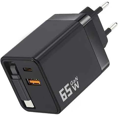65W Retractable Wall Charger with USB C Cables, USB C Charger Adapter Block GaN PD PPS 45W Fast Charging Station for iPhone 17/16, iPad, Samsung Galaxy, Type C Dual Port Portable Home Office Travel