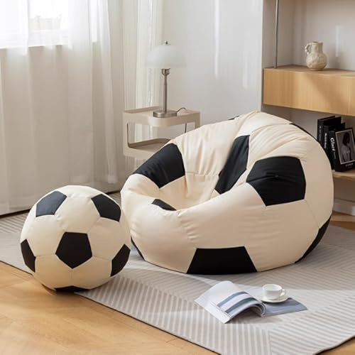 Soccer Bean Bag Cover (Filler Not Included) Adults Football Bean Bags Organizing Plush ToysBean Bags for Kids and Adults Unpadded Seat Cushion Cover Gaming Chair Indoor(100cm)