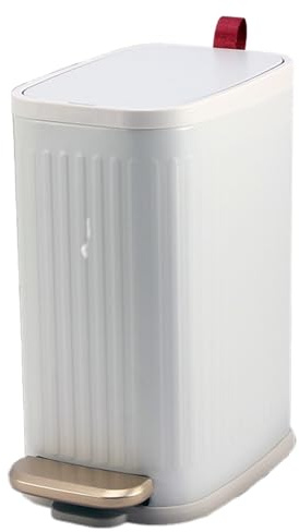 5L Household Bin with Lid and Foot Pedal Rectangular Slim Waste Bin in Platinum White and Green Gold Soft Close Metal Step Perfect for Bathroom Bedroom and Living Room