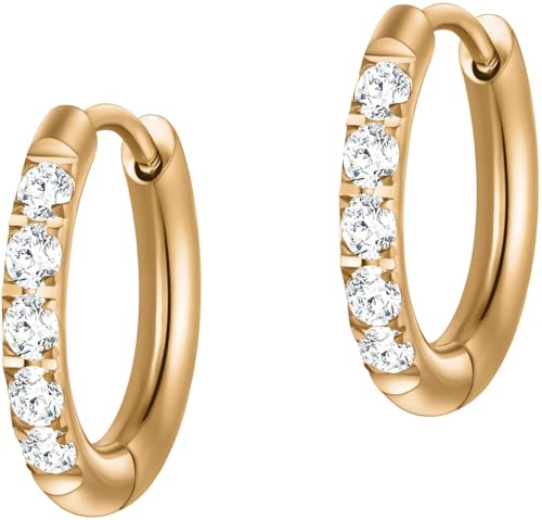 day.berlin Kleine Zirkonia Creolen Stone, Ø 15mm 2mm stark, 18K vergoldet | Damen Ohrringe mit funkelnden Zirkonia Kristallen aus 316L Edelstahl, nickelfrei und wasserfest