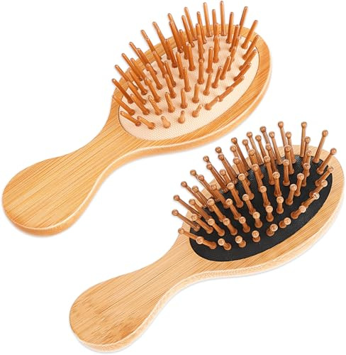 2 Stück Mini Haarbürste,Kleine Bürste Haare Reise Entwirrung Bürste Natürliche Kleine Bambusbürste mit Haarwachstum Kopfhautbürste Haar Kopfhaut Massager Haarbürsten Klein für Frauen