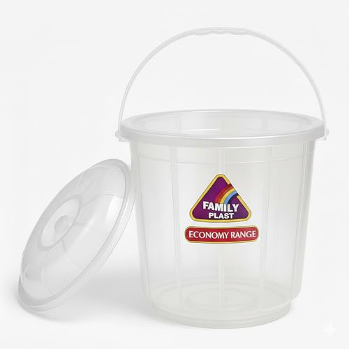 STL Plastic Bucket with Lid Handle, Storage Buckets Bin Container, Transparent Buckets, Multi Purpose Storage for Bathroom, Home, Garden & Workshops, Clear Plastic Bucket (20ltr)