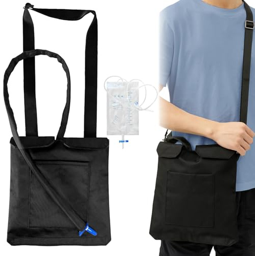 Paquete De 2 Cubiertas Para Bolsas De Catéter Con Bolsas Orina Desechables 1000 Ml, Cubierta De Bolsa De Catéter Con Cremallera Y Correa Ajustable Para El Hombro, Sencilla Y Discreta (Negro)