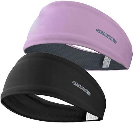 OTTERSHELL Anti-Slip & Ultra-Light Wide Headband for Sports, Yoga, Running, Gym, Spa, Makeup & Daily Use (L92 - Black & Pink, One Size)