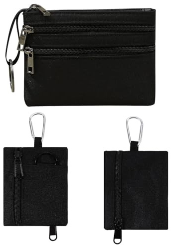 MNYXIS 2 Pièces Portefeuille Universel Unisexe, Mini Portefeuille Porte-Clés Tactique Canvas, Porte-Monnaie Canvas, Fermeture Éclair, Mousqueton, Compartiments, Pour Cartes, Monnaie et Clés, Noir
