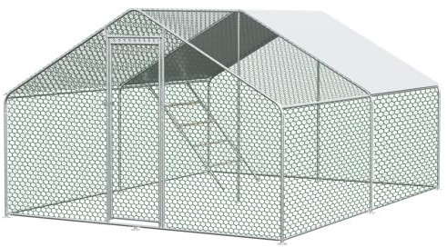 Hühnerstall 3x4x2m begehbar mit Sicherheitsschloss, Voliere Winterfest wasserdicht, Freilaufgehege aus Metall – XXL Kleintiergehege für Hühner, Kaninchen, als Tierhaus oder Lager