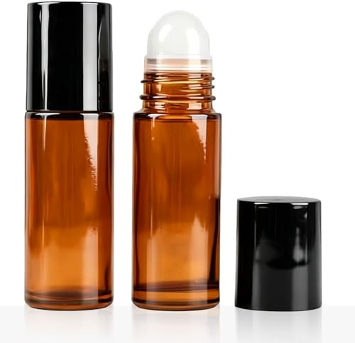GZTINGI 2Pcs Brown Roller Ball Bottles for Essential Oils, 50 ml Glass Refillable Rollerball Bottles, Essential Oil Roller Bottl for Aromatherapy, Perfumes, Lip Balms Massage