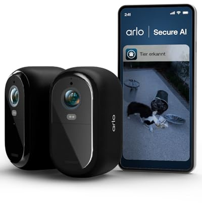 Arlo Essential 3 HD Video Security Camera Outdoor Wireless, Battery Operated Home Camera With Colour Night Vision, 2 Way Audio & WiFi, Secure Free Trial, 2 Cameras with 2 Black Silicone Skins