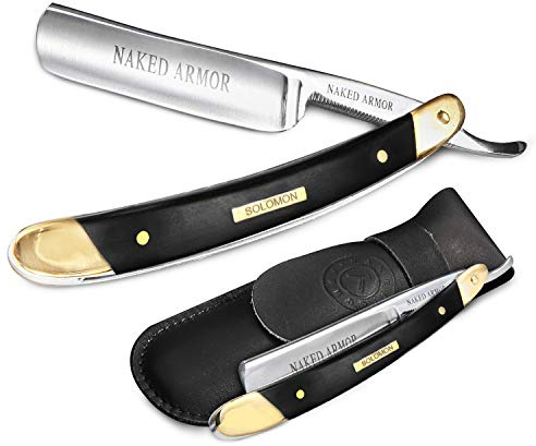 Naked Armor Solomon Straight Razor, Shave Ready 7/8” Japanese Steel, Black
