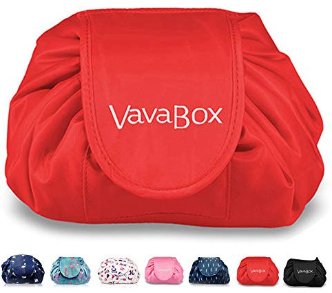 Lazy Kosmetikbeutel mit Kordelzug Portable Große Kosmetiktasche Reisetasche Make up Beutel Aufbewahrung Organisator für Damen Mädchen (Rot)