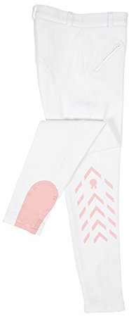 PFIFF 102456 Reithose Piccola , Silikongrip, Kniebesatz, elastischer Beinabschluss, mit Gürtelschlaufen, Kinder, Weiß-Rosa, 182