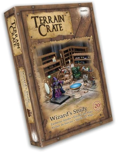 Mantic TerrainCrate: Wizard's Study Games | 20 Pre-Coloured 28mm PVC Terrain Pieces | Fantasy Scenery for D&D, Pathfinder, Warhammer | Includes Bookcases, Orrery, Owl, Scrying Pool & More