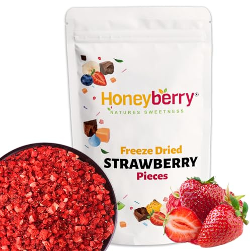 Fraises Lyophilisées en Morceaux 250g - Fruits Lyophilisés - Fraises Déshydratées - Fraises Séchées - Fruits Déshydratés en Morceaux pour Pâtisserie, Décoration de Gâteaux, Céréales et Desserts