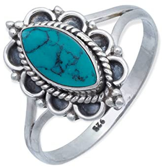 mantraroma Ring 925 Silber Damen Türkis Edelstein türkis ausgefallen verspielt