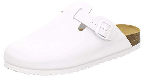 AFS-Schuhe 3900 Herren Clogs, Bequeme Hausschuhe für Männer, Pantoffeln aus Leder, Made in Germany (48 EU, Weiß Glattleder)