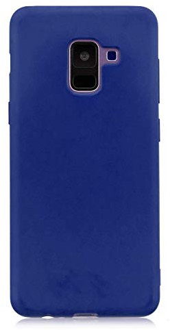 cuzz Schutzhülle für Samsung Galaxy A8 2018 + (1 Stück Displayschutzfolie aus Hartglas), einfarbig, Premium, flexibel, Silikon, TPU, dünn, ultradünn, rutschfest, Dunkelblau