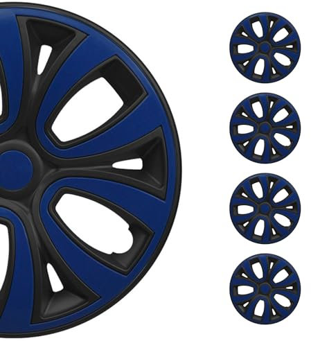 OMAC 4X Radkappen Radzierblenden Radblenden 15 Zoll Stahlfelgen Matt Schwarz-Dunkel Blau