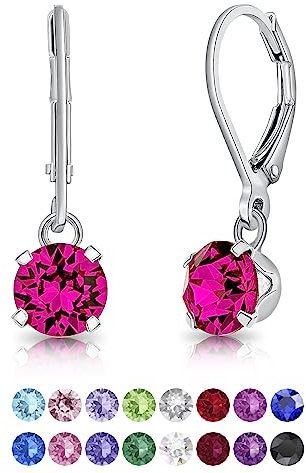 DTPSilver - Damen Klappbügel Ohrringe 925 Sterling Silber und mit Kristallen von Swarovski® Elements 6 mm Runde - Farbe : Fuchsie