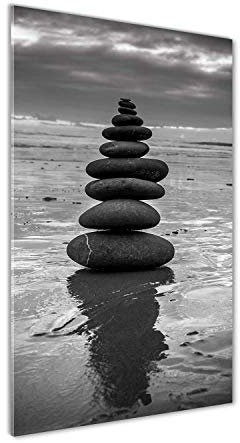 Tulup Impression sur Verre de 50x100 cm Image Tableau Photo décorative panoramique pour la Cuisine et Le Salon - Paysage - Pierres sur la Plage - Noir et Blanc