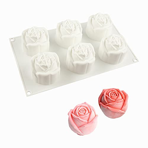 FVVMEED Silikonformen in Rosenform mit 6 Mulden, antihaftbeschichtet, 3D zum Backen, Dessert, Käsekuchen, Backen, Gebäck, Schokolade, Gelee,