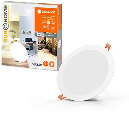LEDVACE SUN@HOME WIFI LED Einbaustrahler weiß, versenkbare Vollspektrum LED Lampe, CRI 95, Sonnenlicht bis Kaminfeuer (2200-5000k), 22W, 2000 Lm, 225 Durchmesser, Wandleuchte Downlight Slim 225 mm