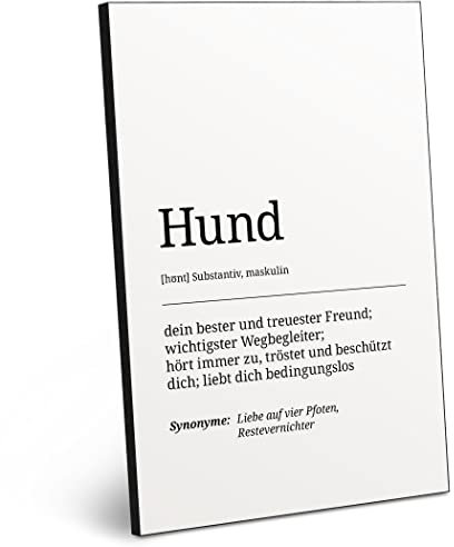 ARTFAVES® Worterklärung Hund | Definition Bild schwarz-Weiss als Geschenk | Holzschild mit Spruch zum Thema Haustier/Hund