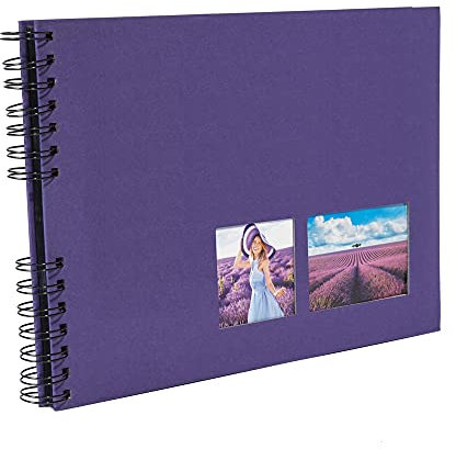 Exacompta 15005E MILANO Spiral-Fotoalbum 150 Fotos 50 schwarze Seiten Format 32 x 22 cm violetter Papiereinband mit Textileffekt Fenster zur individuellen Gestaltung FSC®-zertifiziert