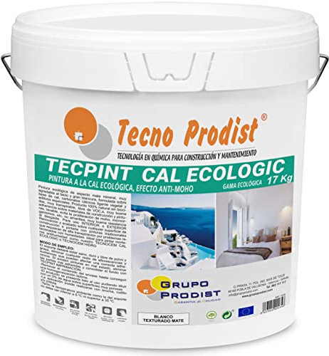 TECPINT CAL ECOLOGIC de Tecno Prodist - (17 Kg) Pintura a la cal exterior e interior al agua, 100% Natural, permeable y impermeable,Paredes y Techos, Transpirable. Fácil Aplicación- Sin olor (BLANCO)