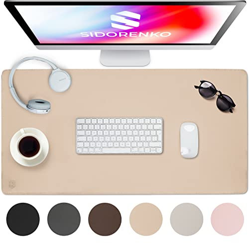 Sidorenko Schreibtischunterlage 80x40cm abwaschbar in beige - Tischunterlage aus PU- Leder - Schreibtisch Unterlage für Büro - rutschfeste Desk Mat, Mousepad, Mauspad, Schreibtischmatte groß