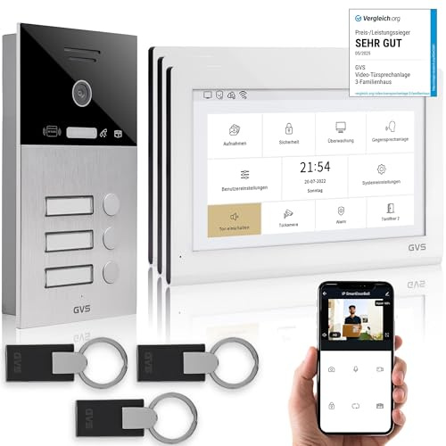 GVS IP Video Türsprechanlage 3 Familienhaus RFID Türöffner - 3X 10 Monitor