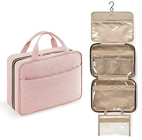 Lifewit Trousse de Toilette de Voyage, Grande Trousse de Maquillage Suspendue pour Femmes, Trousse de Cosmétique Transparente avec Crochet pour Bouteilles Pleines Tailles, Grand, Rose