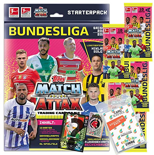 collect-it.de MY HOME OF CARDS + TOYS Exklusive Aufbewahrungshüllen im Bundle mit Topps Match Attax 2022/23-1 Starter + 5 Booster + 1 seltene Nationalspieler Karte