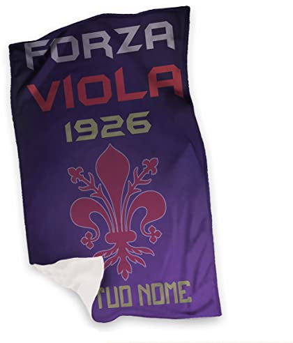 Forza Viola Plaid Personalizzato con Nome in Pile Idea Regalo Compleanno Natale Letto Caldo Divano Decorazione casa Amici Papà Nonno Tifosi Fiorentini Giglio Firenze Calcio Pallone (130x180cm)