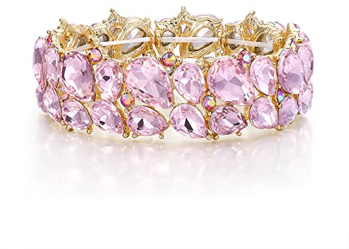 EVER FAITH Armband Damen Hochzeitsfeier Schmuck Österreichisch Kristall 2 Schicht Armkette für Braut Rosa Gold-Ton