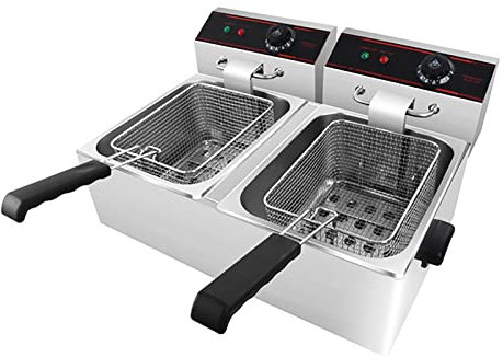 Freidora Doble 6L Freidora De Grasa Profunda Con Grasa / Aceite Cesta De Freír Grande Filtro De Aceite Con Control De Temperatura Recipiente De Aceite Extraíble De Acero Inoxidable 2500W ( Color : Dou