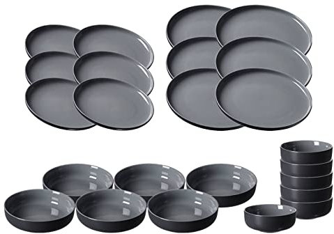 Ritzenhoff & Breker Jasper Teller & Schalen Set 24-teilig, Schwarz, Tafelservice aus Steinzeug, Geschirr mit Soft-Touch-Haptik & farbiger Mattglasur