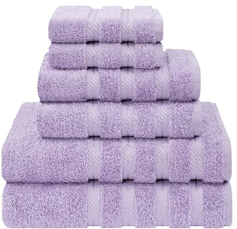 American Soft Linen Luxuriöses 6-teiliges Handtuch-Set, 2 Badetücher, 2 Handtücher, 2 Waschlappen, 100% Baumwolle, türkische Handtücher für Badezimmer, lila Handtuch-Sets
