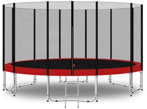 Baunsal® Trampolin Outdoor Ø 487 cm (EXD) rot als Komplettset mit Federabdeckung, Sprungmatte, Netz und Leiter - Gartentrampolin Spielzeug für Kinder