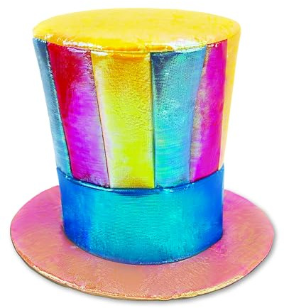 Donetuer Rainbow Stripe Top Hat Crazy Multicolior Mad Hatter Halloween Clown Cosplay Plush Straight Bucket Christmas Topper Magician Stripe Stitching Color Festival Parade