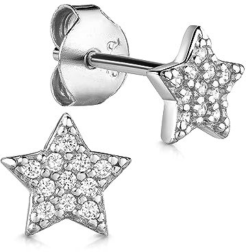 NKlaus Paar Ohrstecker Stern 925 Silber rhodiniert Zirkonia weiß 6,5mm Mädchen Ohrringe 14833