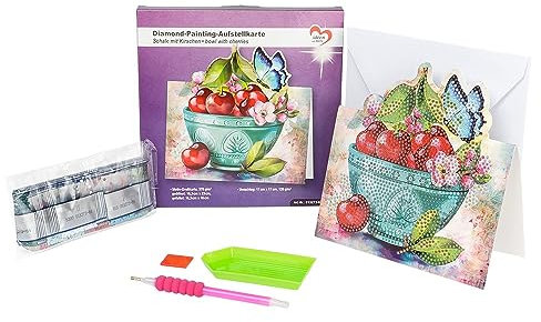 Ideen mit Herz Carte de peinture diamant | 370 g/m² | 16,3 cm x 16 cm | Enveloppe et outils inclus (bol de cerises)