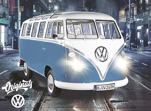 BERONAGE VW Volkswagen Fußmatte Bulli Originals Blau 50 cm x 70 cm Schmutzfangmatte mit Rutschfester PVC Unterlage Fußabtreter Sauberlaufmatte Fußabstreifer Außen und Innen pflegeleicht Bus Campervan