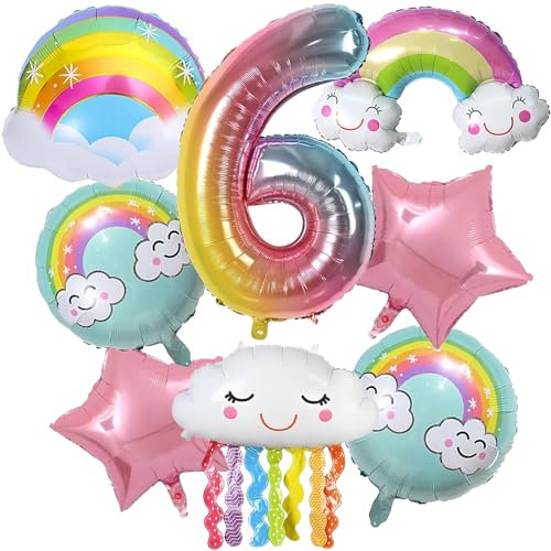 SPERMUOY Regenbogen deko Geburtstag Mädchen 6 Jahr,regenbogen party deko geburtstagsdeko regenbogen mädchen,Regenbogen Wolken Geburtstags Dekoration Luftballons für Mädchen Geburtstag Deko