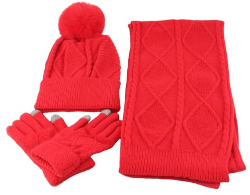 Damen Schal Mütze Handschuhe Set WintermüTze Warme Winterset Gestrickt Beanie Schnee Hut 3 In 1 Damen Winter Set für Den Winter im Freien